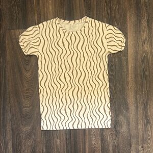 Rylee + Cru Cream and Brown Wavy Pattern T Shirt Dress